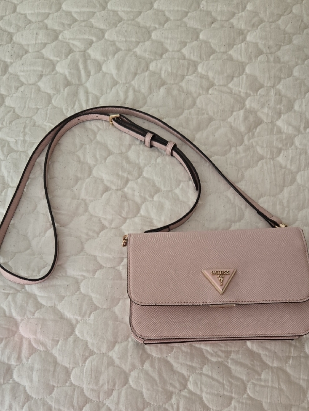 GUESS Blush Pink Crossbody Wallet with Gold Logo